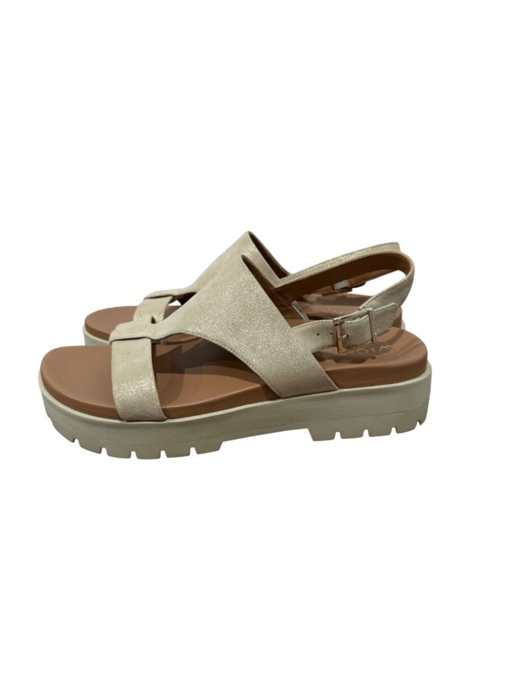 Vionic Alondra Lug Womens Sandals Beige Leather Upper Size 8.5 Adjustable Strap